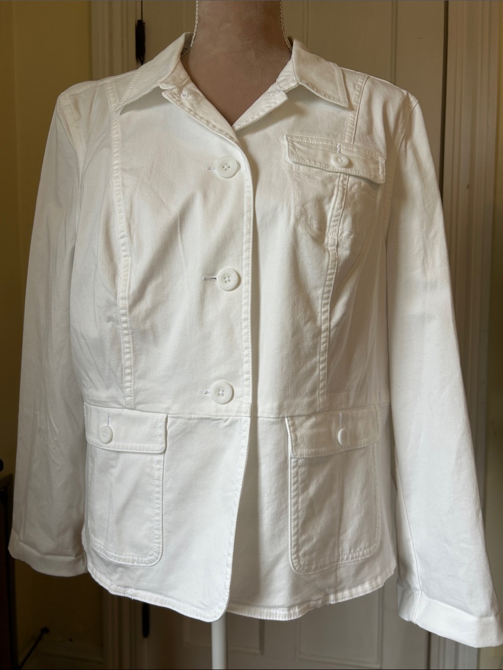 L.L. Bean Women's White Cotton Button-Front Jacket